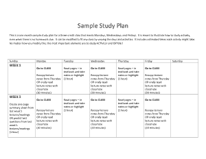 One Month Study Schedule For 3 Classes Template