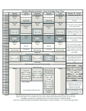 Printable Weekly Study Schedule Sample Template