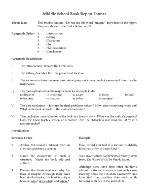 Book Report Middle School Template