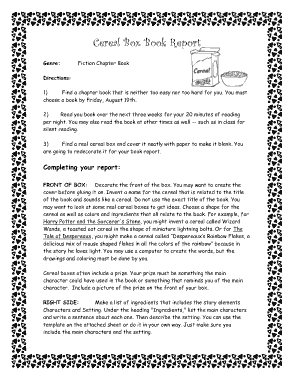 Cereal Box Book Report For Camps Template