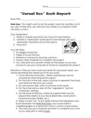 Cereal Box Book Report For School Project Template