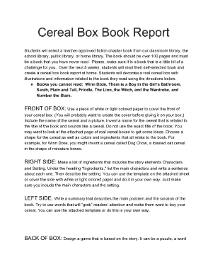Cereal Box Book Report Free Template