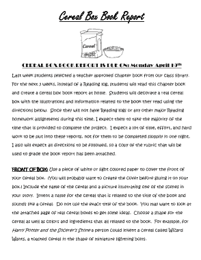 Free Cereal Box Book Report Sample Template