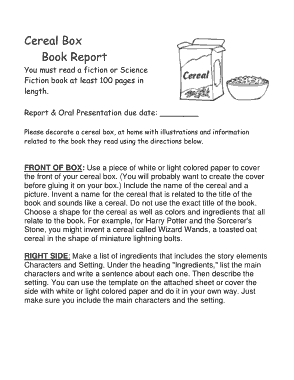 Free Cereal Box Book Report Template