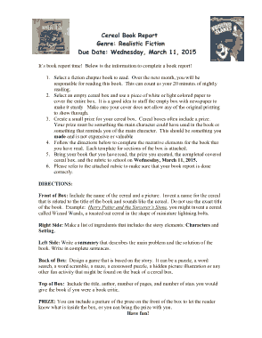 Printable Cereal Box Book Report Template
