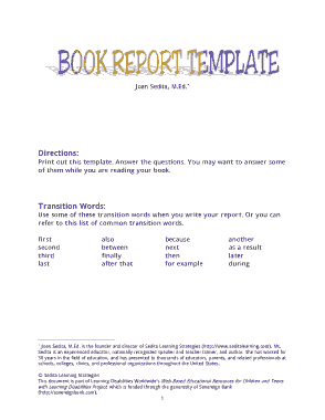 Sample Book Report Free Template