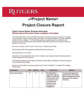 Project Closure Report Example Template
