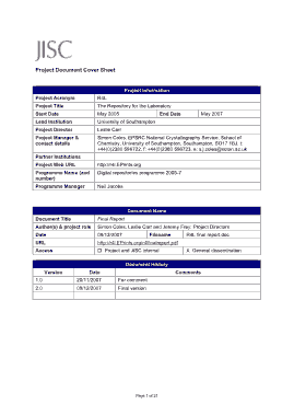 Project Document Cover Sheet Project Report Template