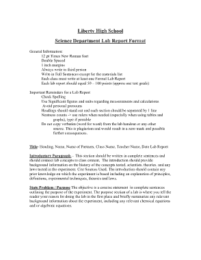 Science Project Lab Report Template