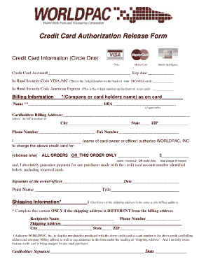 Credit Card Authorization Release Form Template