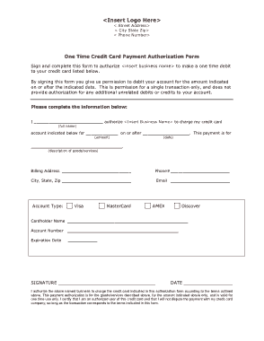 Credit Card Payment Authorization Forms Template