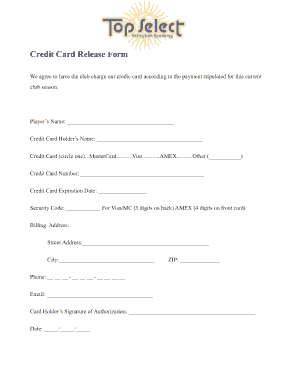 Credit Card Release Form Template