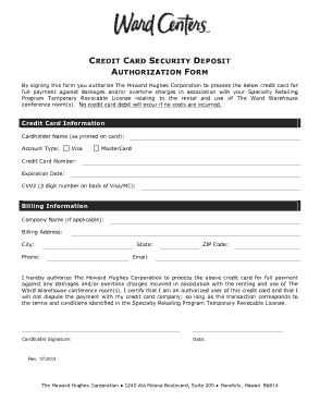 Credit Card Security Deposit Authorization Form Template