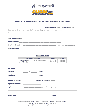 Hotel Reservation and Credit Card Authorization Form Template