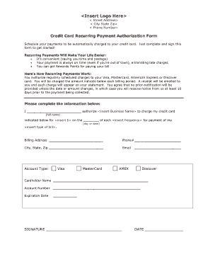 Recurring Credit Card Authorization Form Template