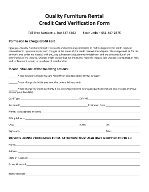 Rental Credit Card Verification Form Template
