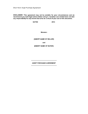 Asset Purchase Agreement Short Form Template