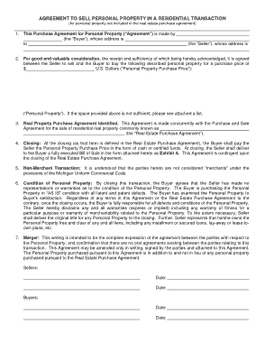 Sample Personal Property Purchase Agreement Template