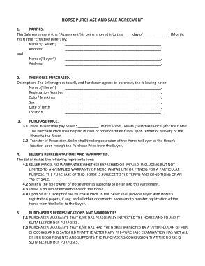 Horse Purchase and Sale Agreement Template