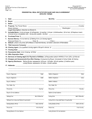 Residential Purchase and Sale Agreement Form Template
