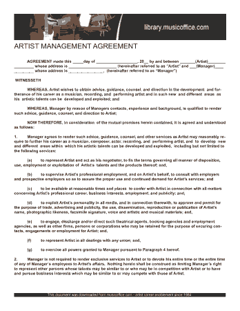 Artist Business Management Agreement Template