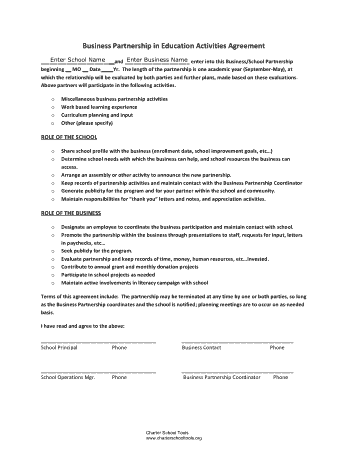 Business Partnership in Education Activities Agreement Template