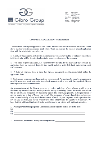 Company Business Management Agreement Template
