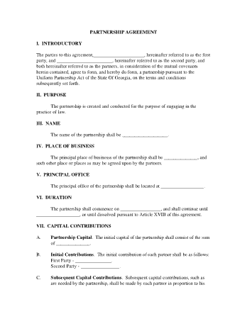 Business Partnership Agreement Example Template