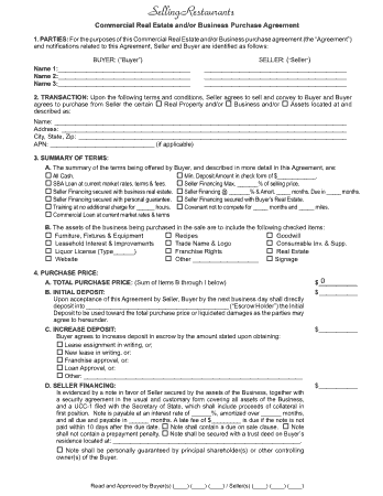 Commercial Real Estate andor Business Purchase Agreement Template