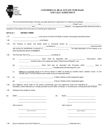 Commercial Real Estate Business Sale Purchase Agreement Template