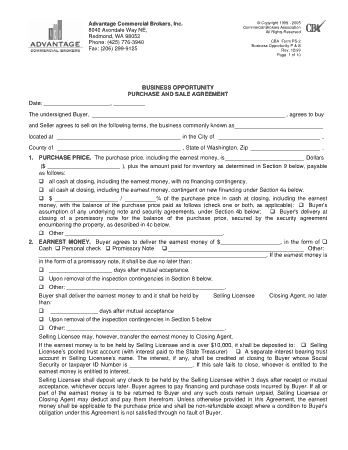 Business Opportunity Purchase and Sale Agreement Template