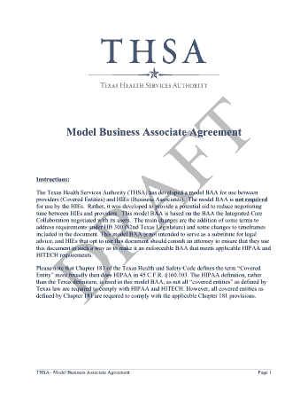 Model Business Associate Agreement Template