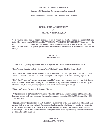 Operating Agreement of The Big Venture LLC Template
