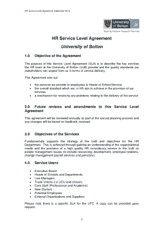 Free Download PDF Books, HR Service Level Agreement Template