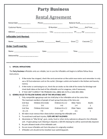 Party Business Rental Agreement Template