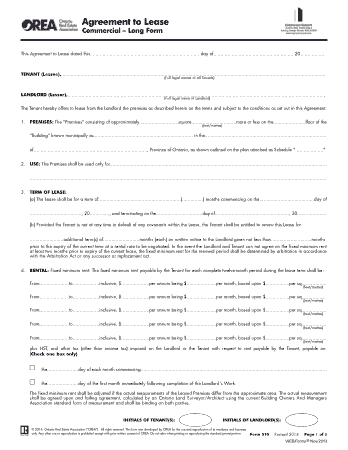 Agreement To Lease Commercial Long Form Template