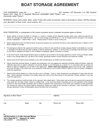 Boat Storage Lease Agreement Template