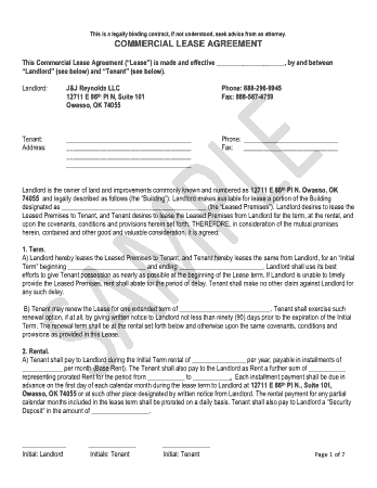 Commercial Lease Agreement Papers Template