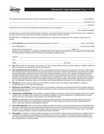 Commercial Lease Agreement S U N O C O Template