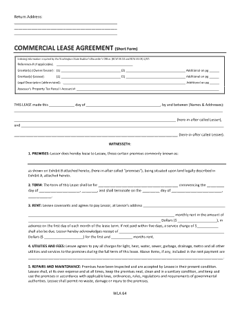 Commercial Lease Agreement Short Form Template