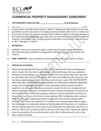 Commercial Property Management Agreement Format Template