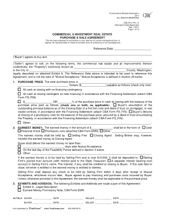 Commercial Purchase Sale Agreement Template