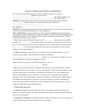 Lease To Purchase Option Agreement Template