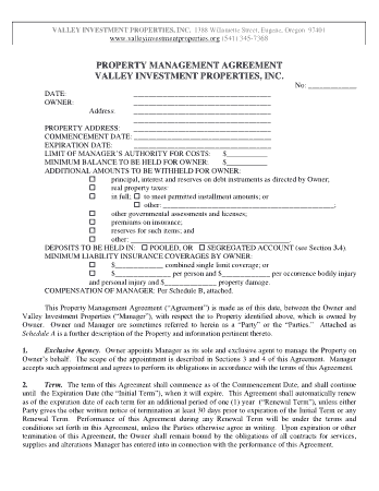 Property Management Agreement Format Template
