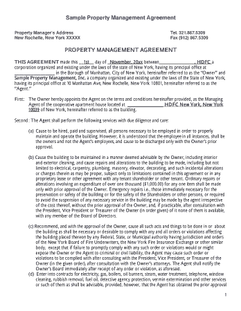 Property Management Agreement Sample Template