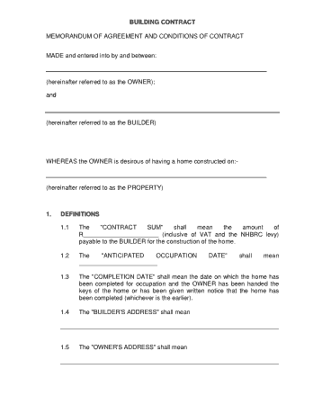 Building Construction Agreement Template