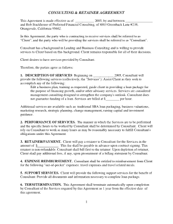 Consulting and Retainer Agreement Template