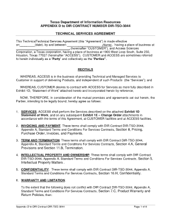 Department Technical Services Agreement Template