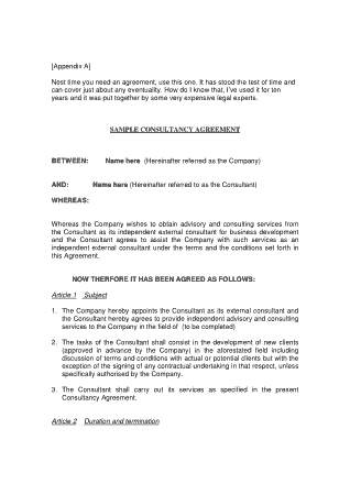 General Consulting Services Agreement Sample Template