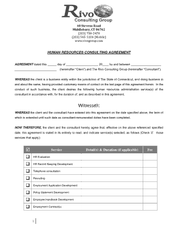 Human Resources Consulting Agreement Template